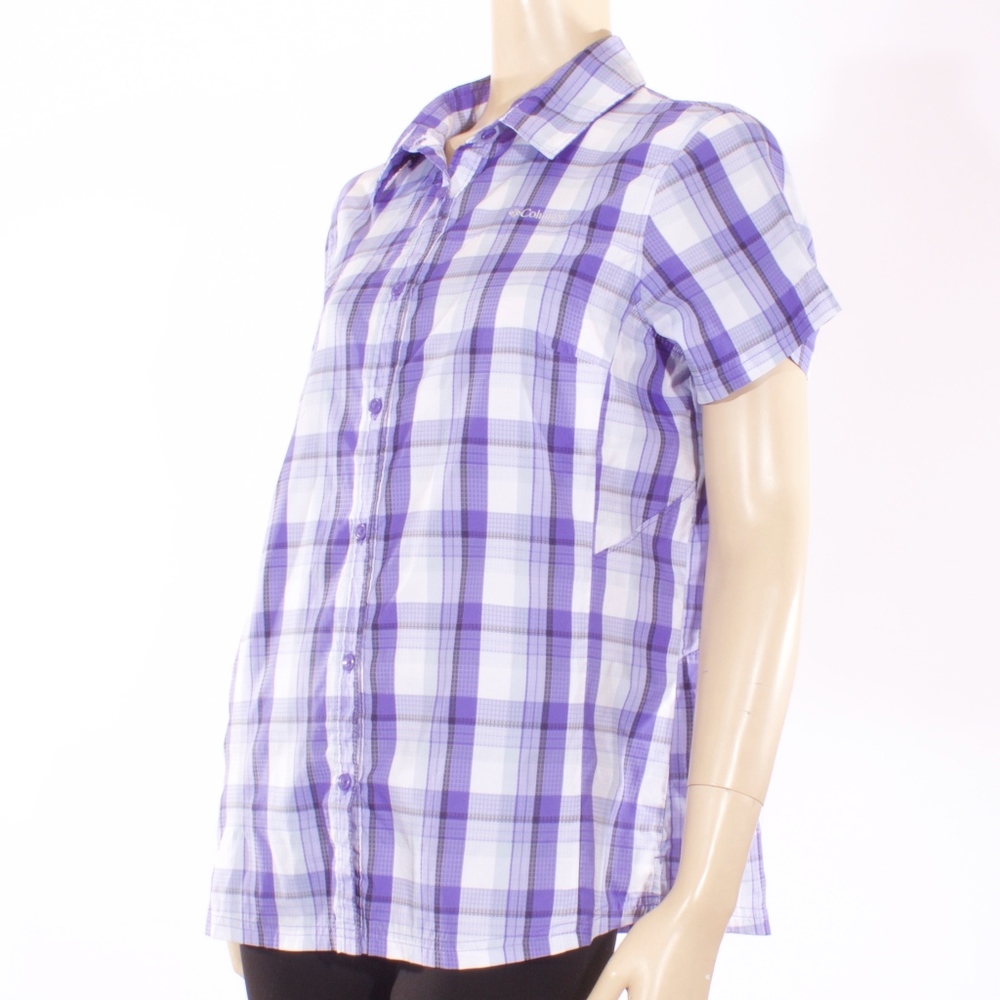 Columbia Hiking Athletic Plaid Short Sleeve Top XL